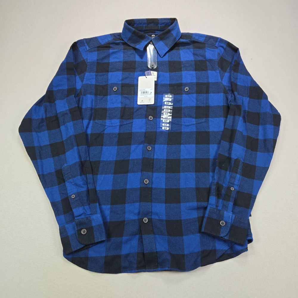 Wind River Flannel Shirt Buffalo Plaid Stretch Casual Blue Black Mens Size S